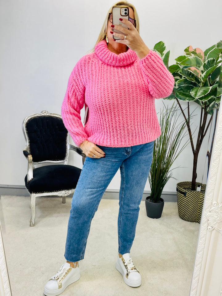 LADIES WOMENS PINK CHUNKY KNIT JUMPER SWEATER