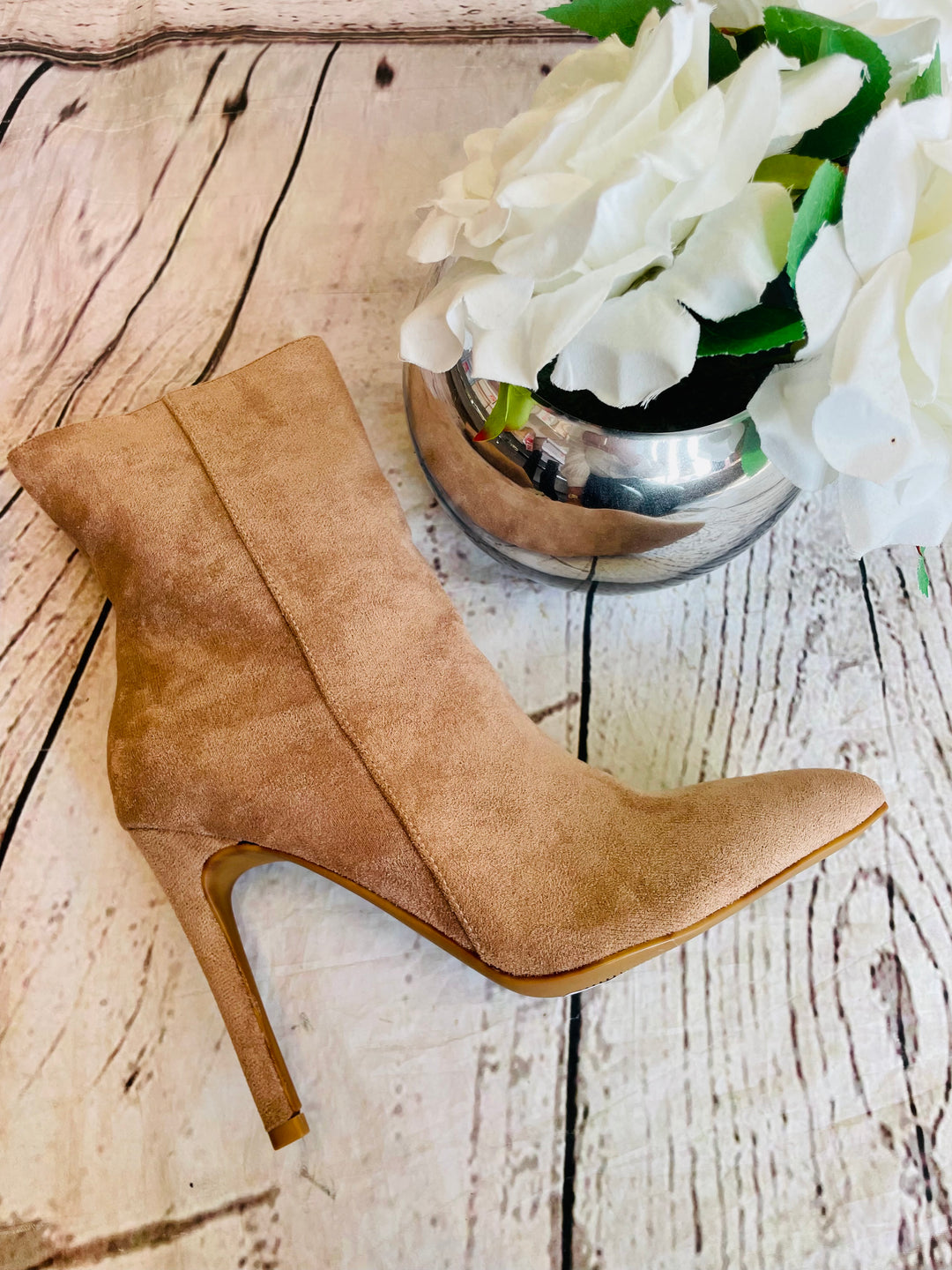 LADIES BEIGE SEXY STILETTO HEEL ANKLE BOOTS