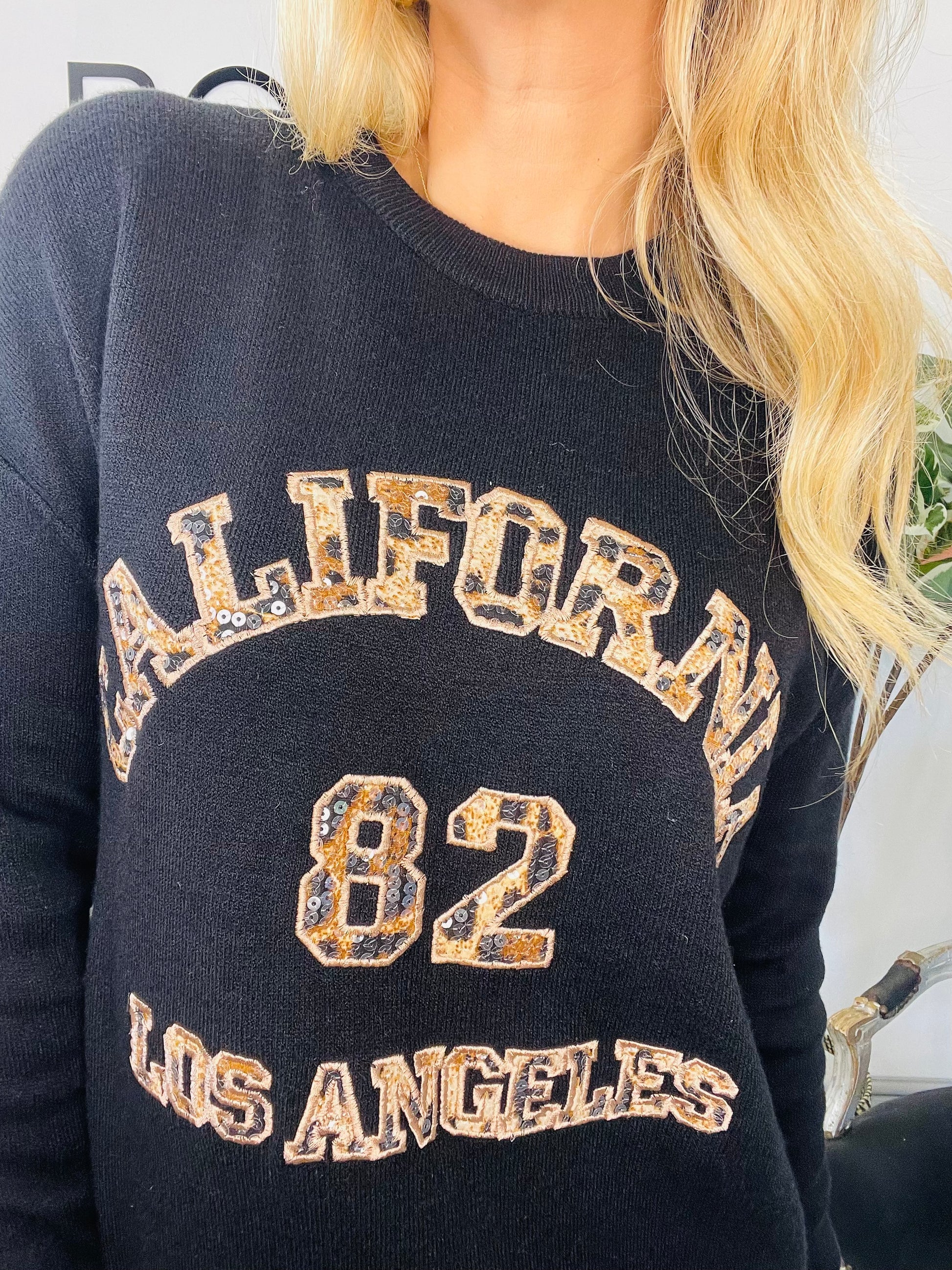 LADIES WOMENS BLACK THICK KNIT FASHION CALIFORNIA LOGO JUMPER