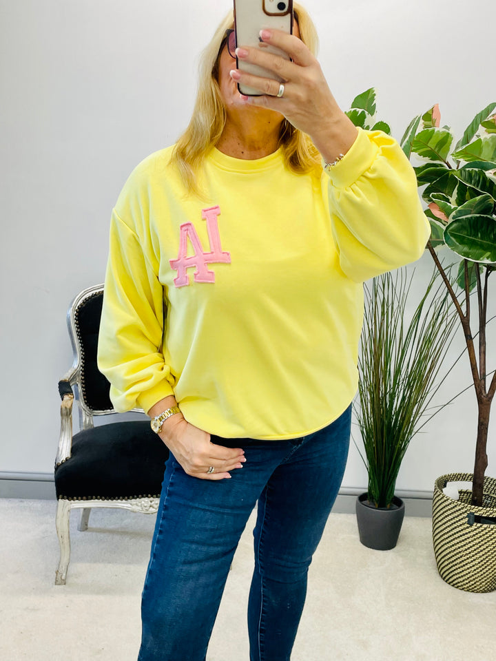 LADIES WOMENS YELLOW LA SWEATSHIRT TOP