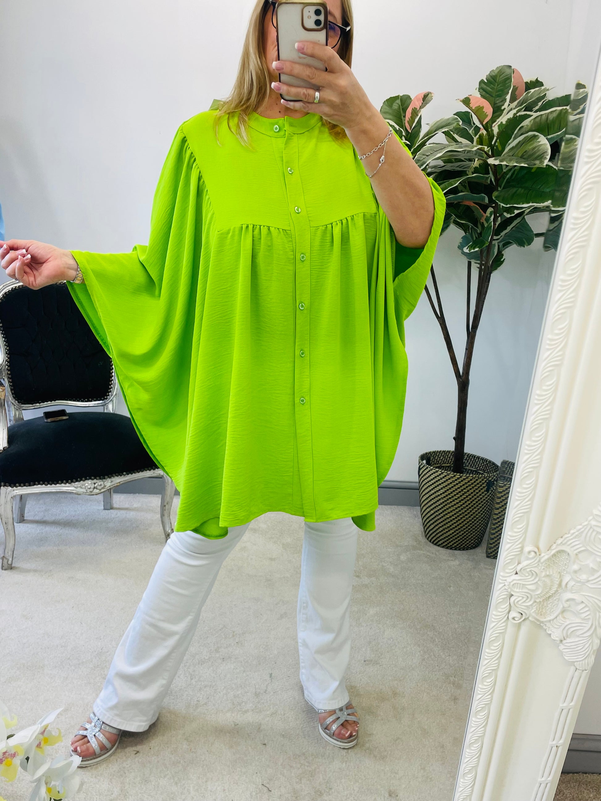 lime green oversize smock top blouse