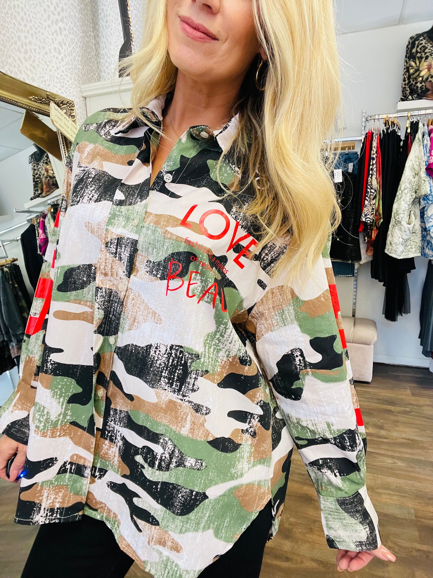 LADIES WOMENS CAMO OVERSIZE SHIRT