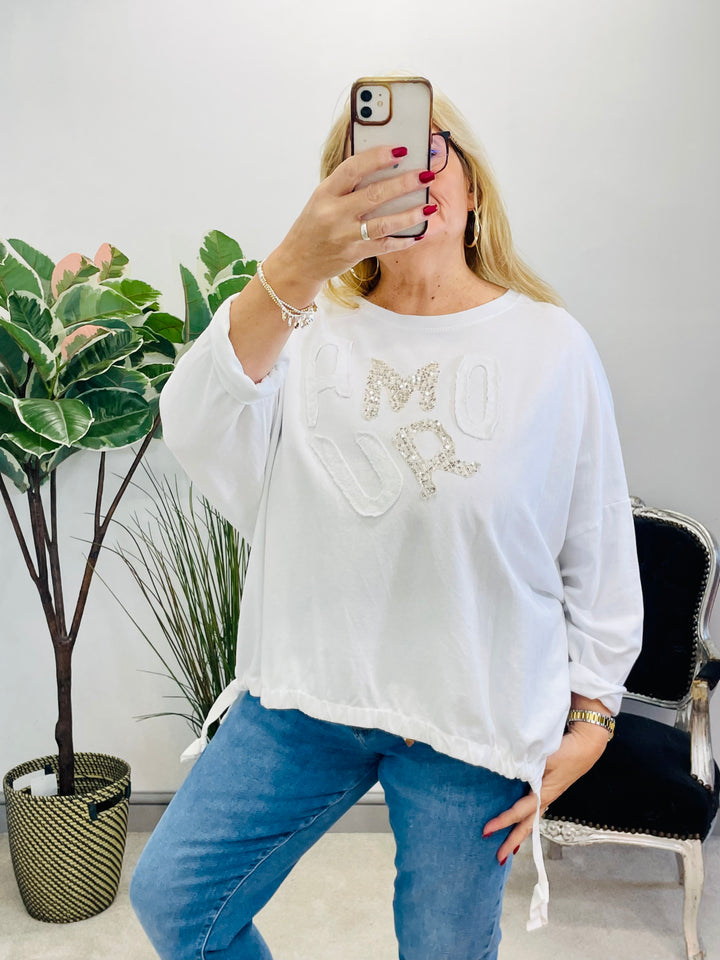 LADIES WOMENS WHITE AMOUR SWEATSHIRT TOP