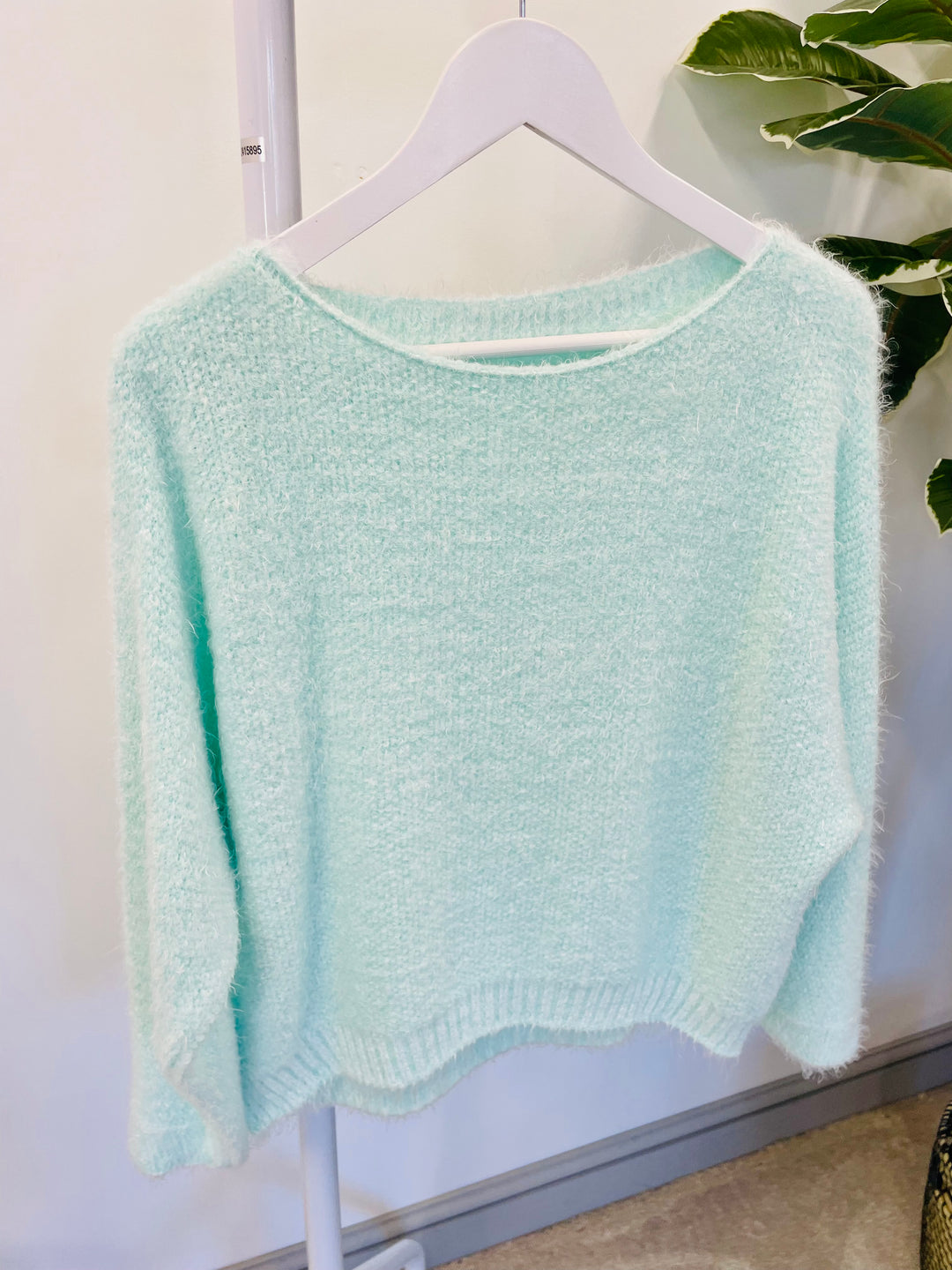 LADIES WOMENS MINT GREEN SOFT FLUFFY COSY JUMPER SWEATER