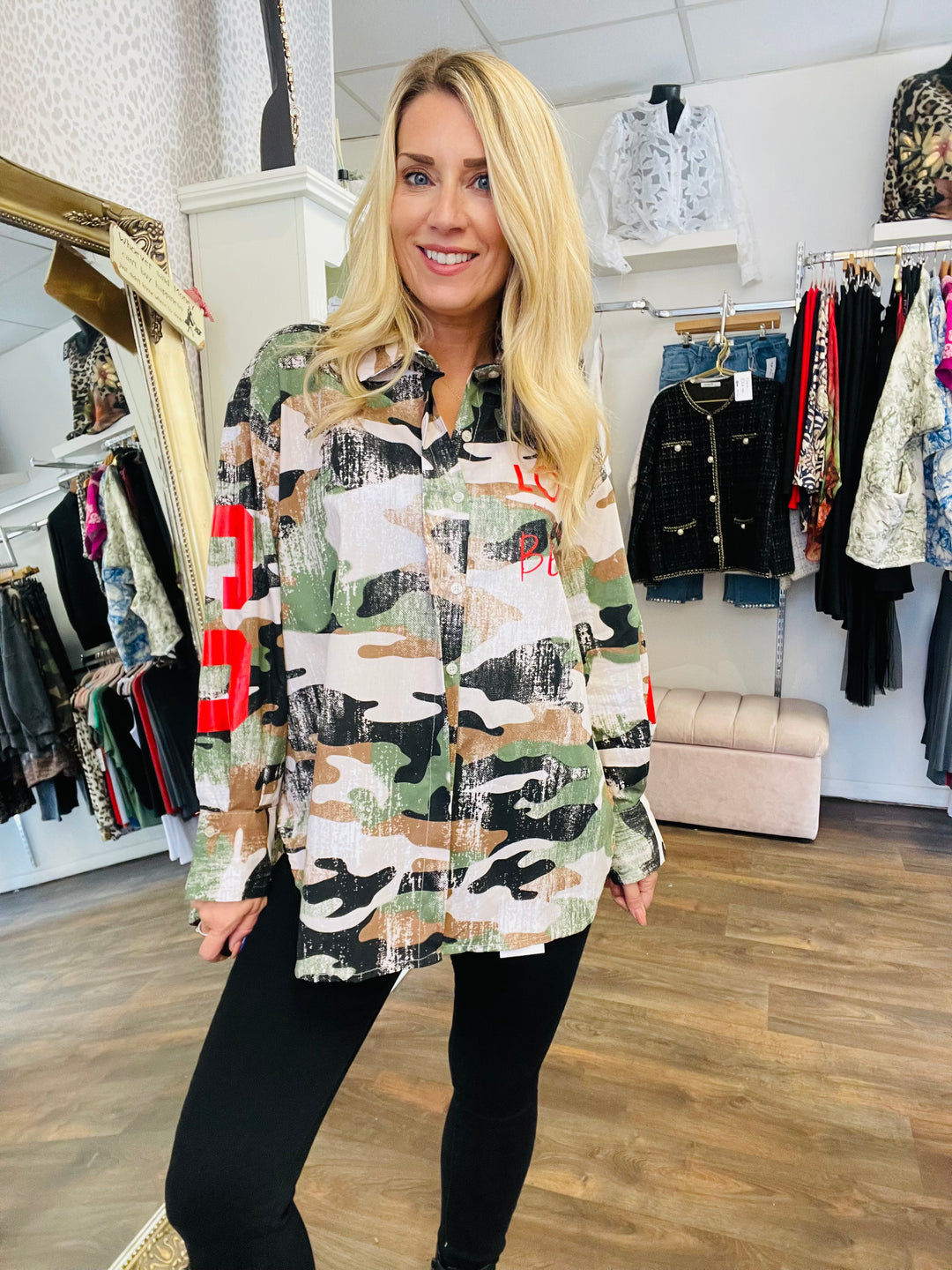 LADIES WOMENS CAMO OVERSIZE SHIRT