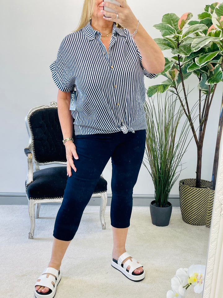 The RACHEL navy Capri trousers