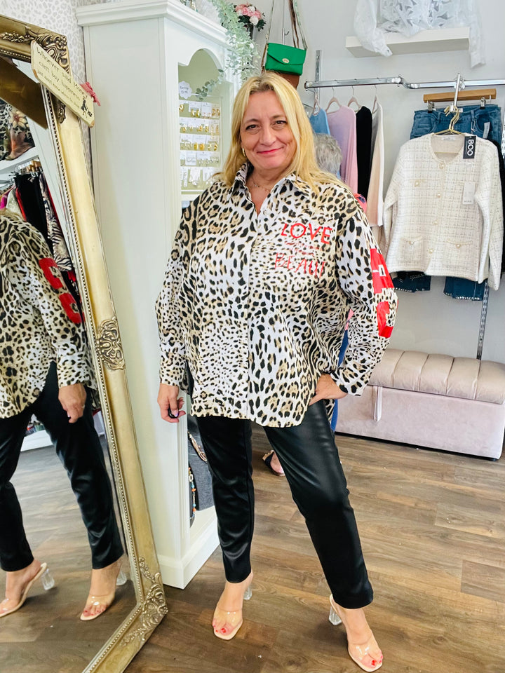 LADIES WOMENS LEOPARD PRINT OVERSIZE SHIRT
