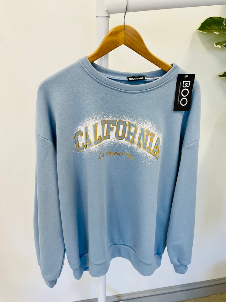 LADIES WOMENS BLUE CALIFORNIA LOGO SWEATSHIRT TOP