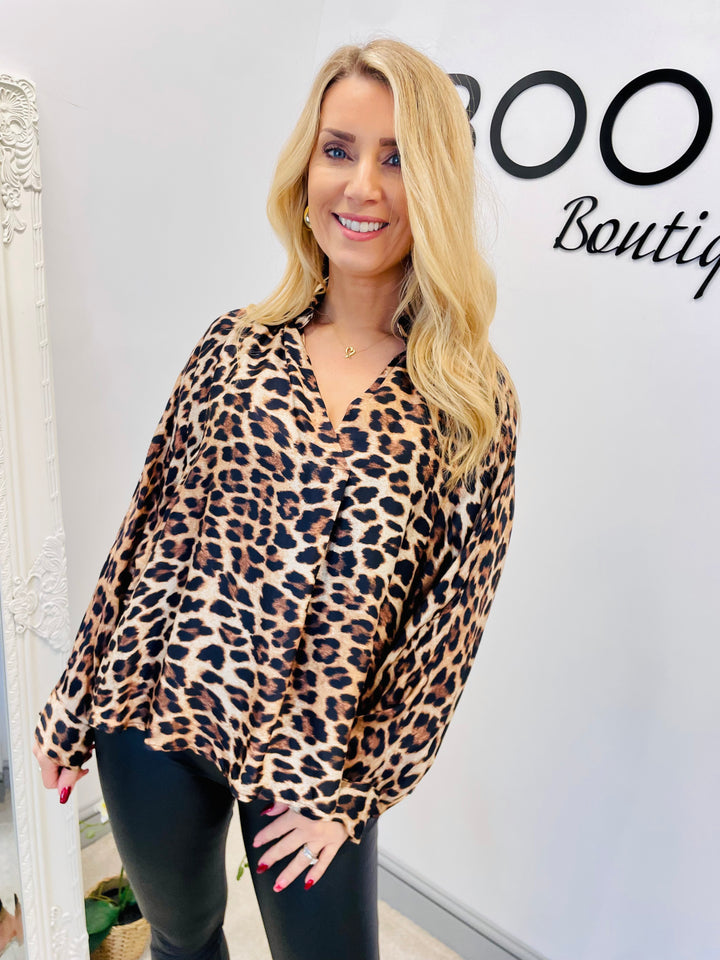 The SANDRA satin leopard print shirt