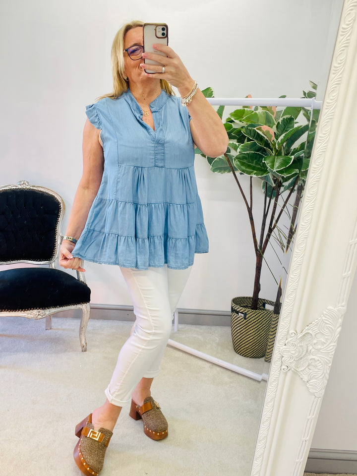 The CORALIE chambray denim top