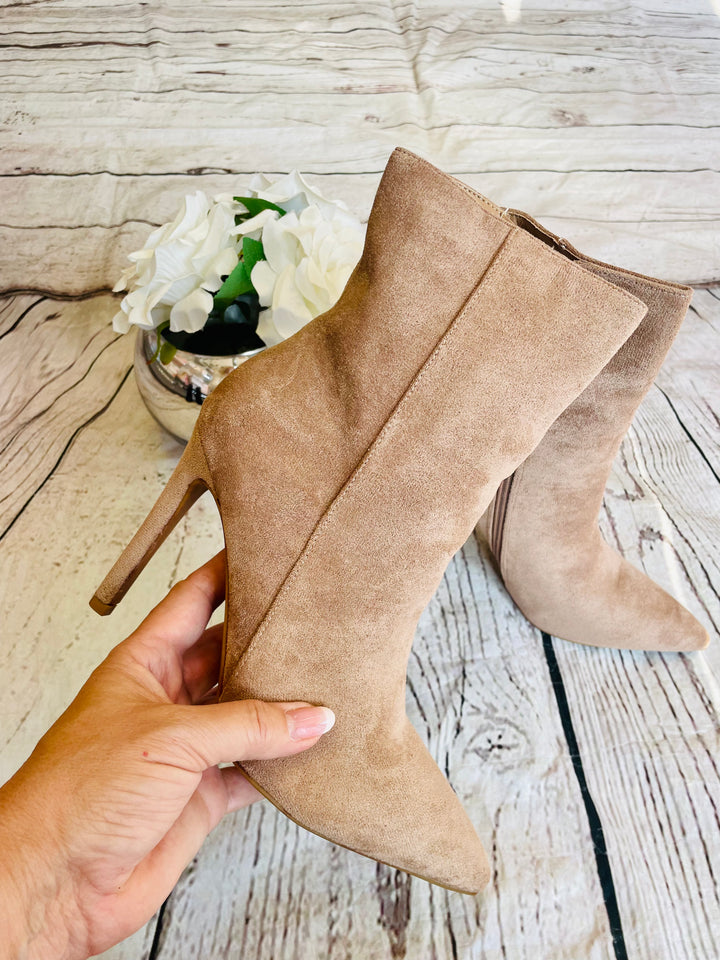 LADIES BEIGE SEXY STILETTO HEEL ANKLE BOOTS