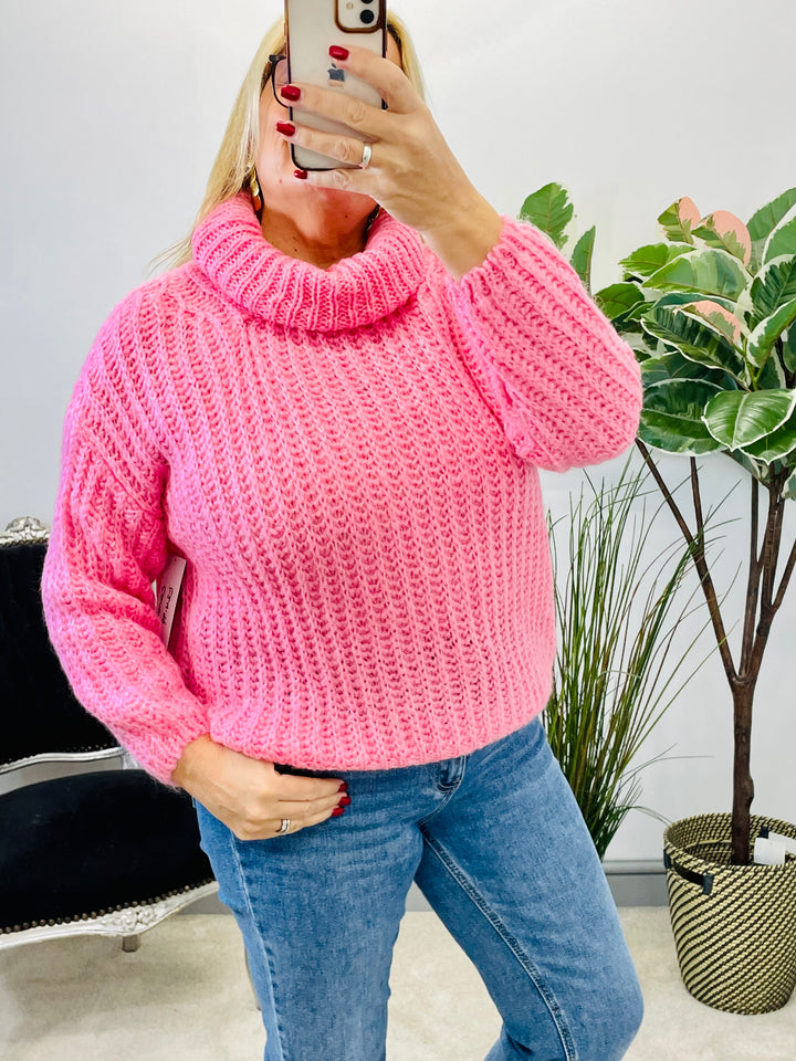 LADIES WOMENS PINK CHUNKY KNIT JUMPER SWEATER