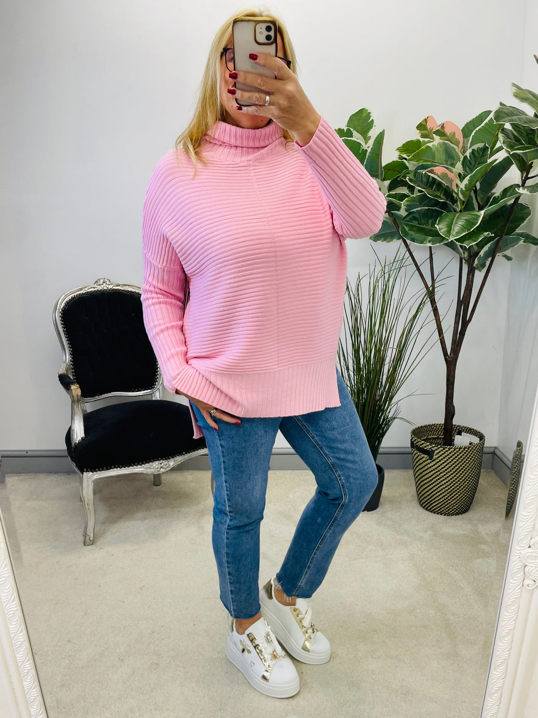 LADIES WOMENS CANDY PINK RIBBED OVERSIZE KNIT JUMPER SWEATER