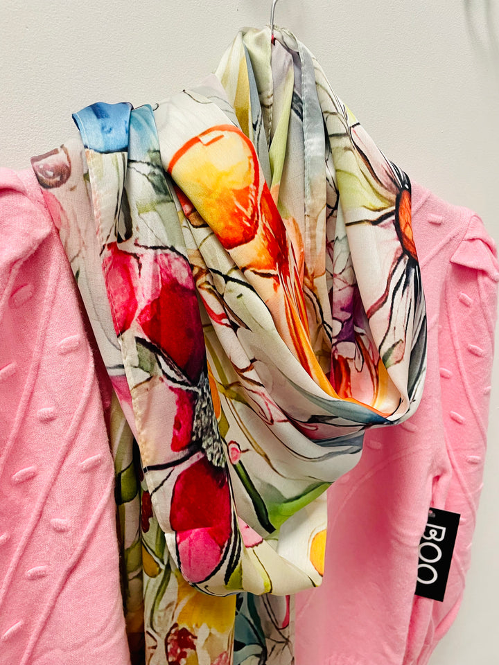 The PENELOPE satin flower print scarf