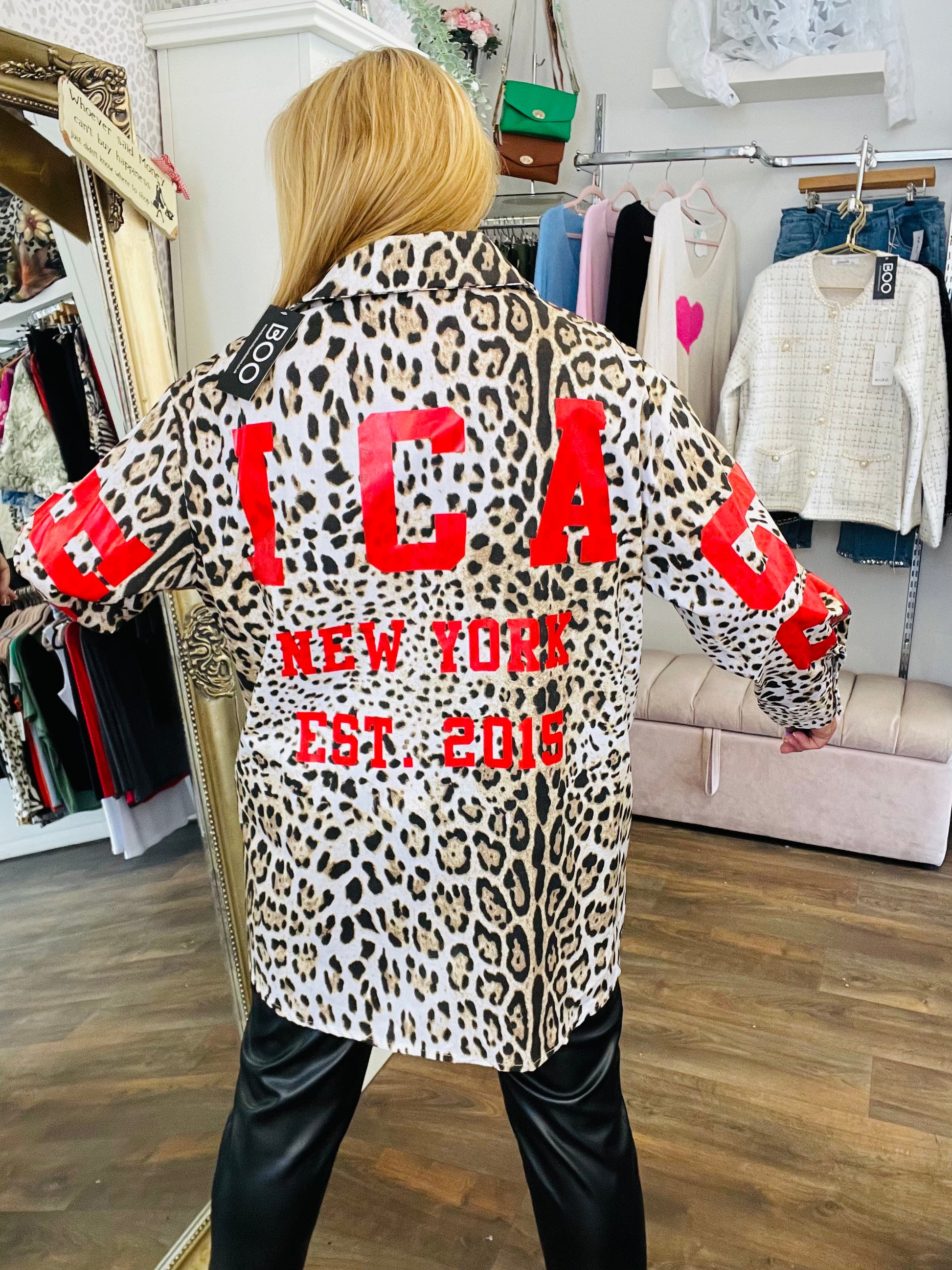 LADIES WOMENS LEOPARD PRINT OVERSIZE SHIRT
