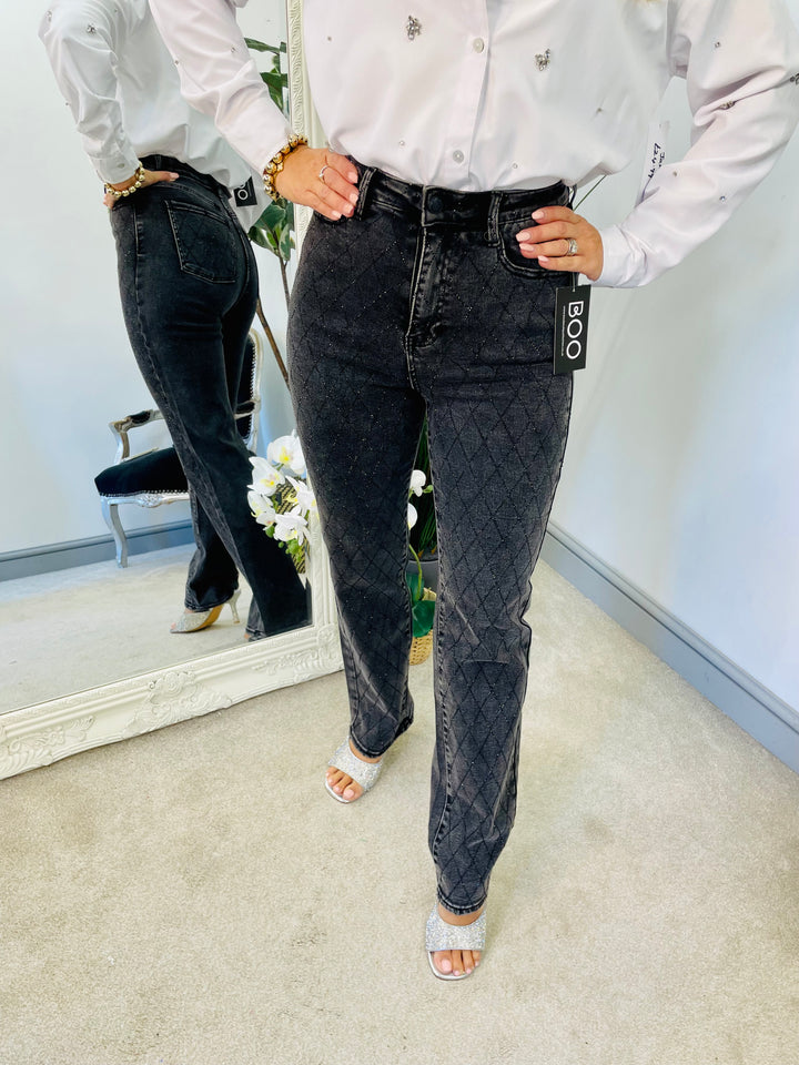 The FLEUR diamanté charcoal jeans - size 8 only