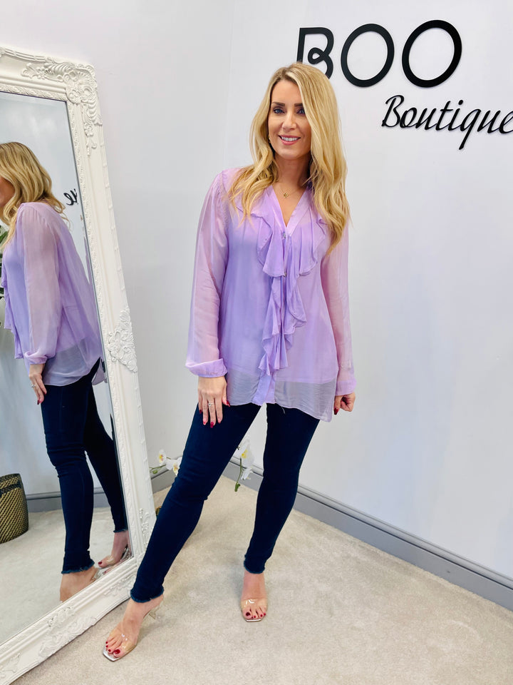 Ladies womens lilac silky floaty top