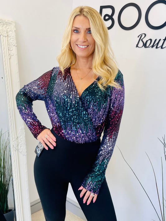 The EVA long sleeve sequin bodysuit