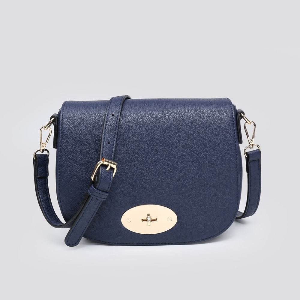 LADIES WOMENS INSPIRED NAVY SADDLE CROSSBODY SHOULDER BAG