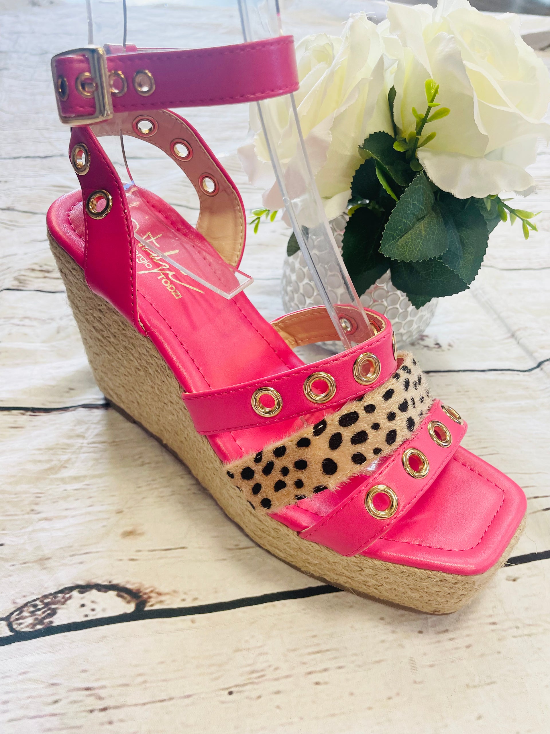 Pink wedge clearance heel sandals