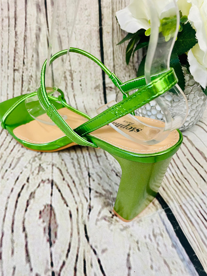 BRIGHT GREEN STRAPPY HEEL SANDALS ( P1300 )