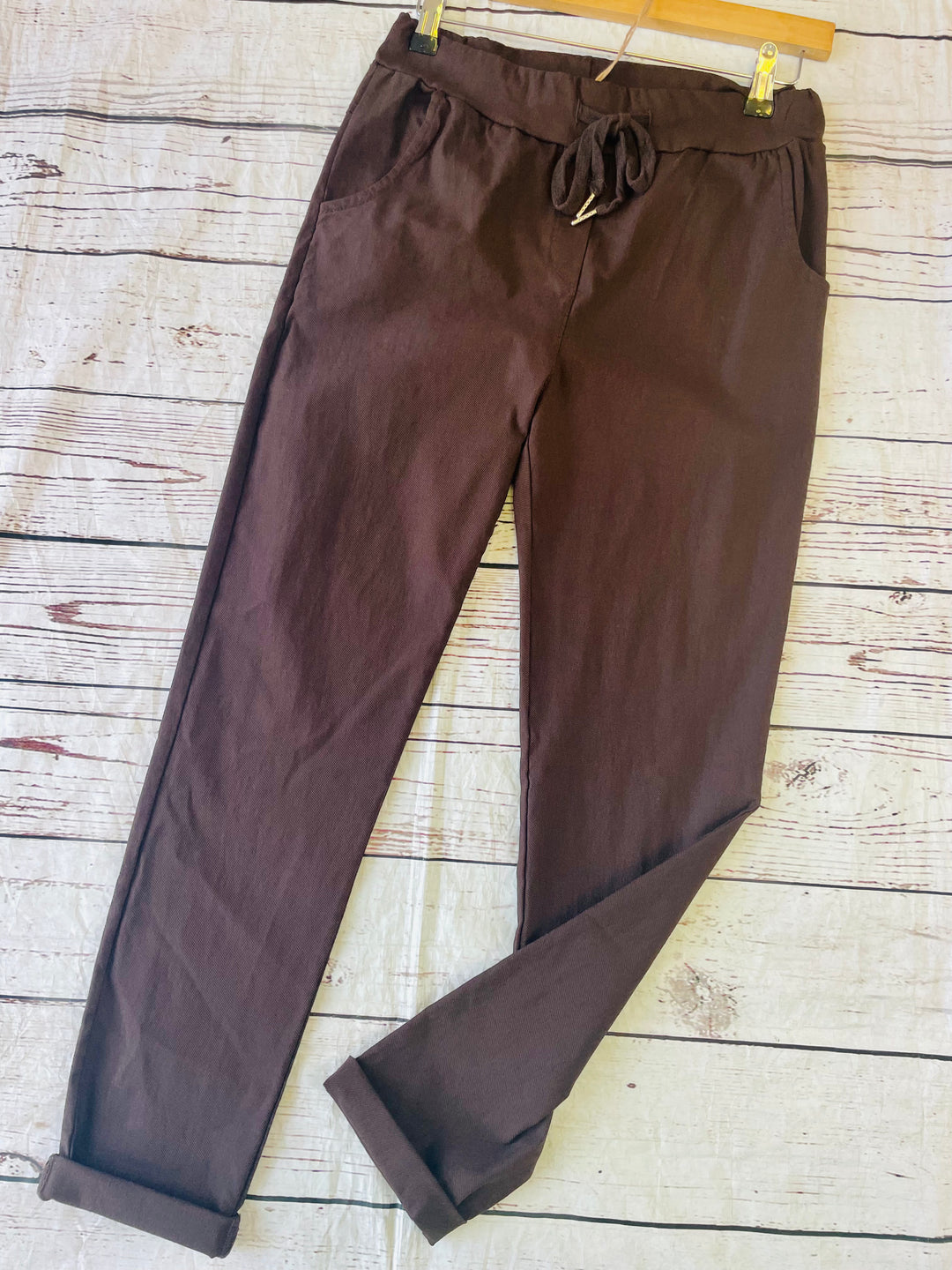 LADIES WOMENS BROWN STRETCH SMART MAGIC TROUSERS