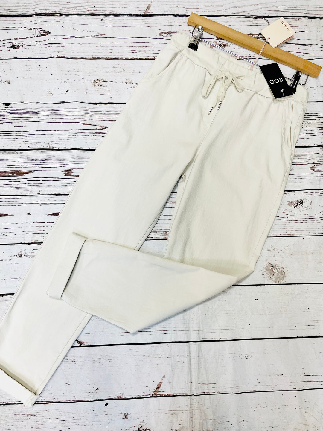 LADIES WOMENS WHITE STRETCH SMART MAGIC TROUSERS