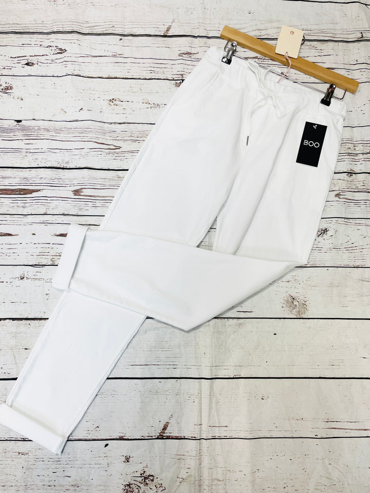 LADIES WOMENS WHITE STRETCH SMART MAGIC TROUSERS