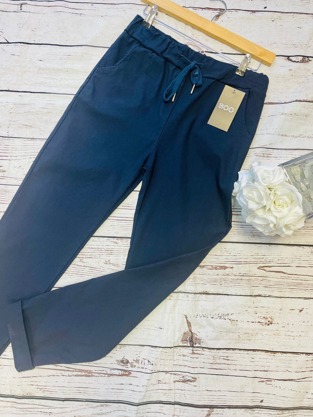 LADIES WOMENS NAVY STRETCH SMART MAGIC TROUSERS