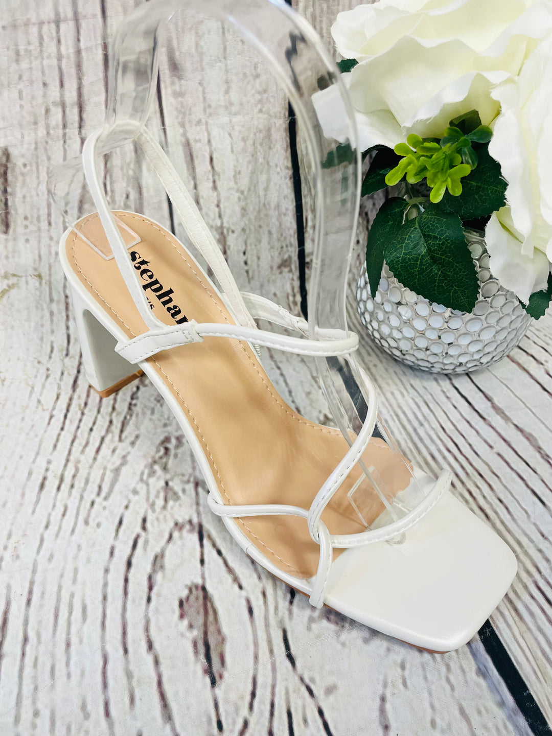 WHITE STRAPPY HEEL SANDALS ( P1300 )