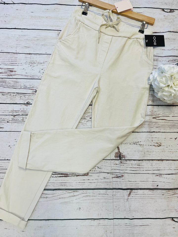 LADIES WOMENS BEIGE STRETCH SMART MAGIC TROUSERS