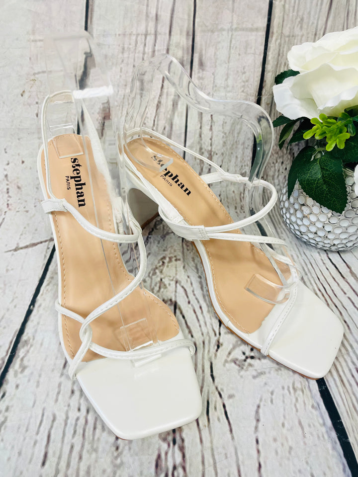 WHITE STRAPPY HEEL SANDALS ( P1300 )